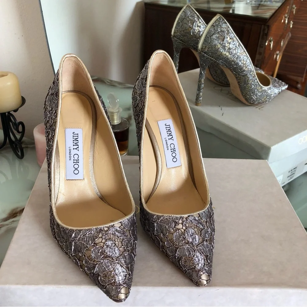 Jimmy Choo Romy 100 Satin Lace Court Shoes Stiletto Heels Women's Size 36 - Picture 3 of 14